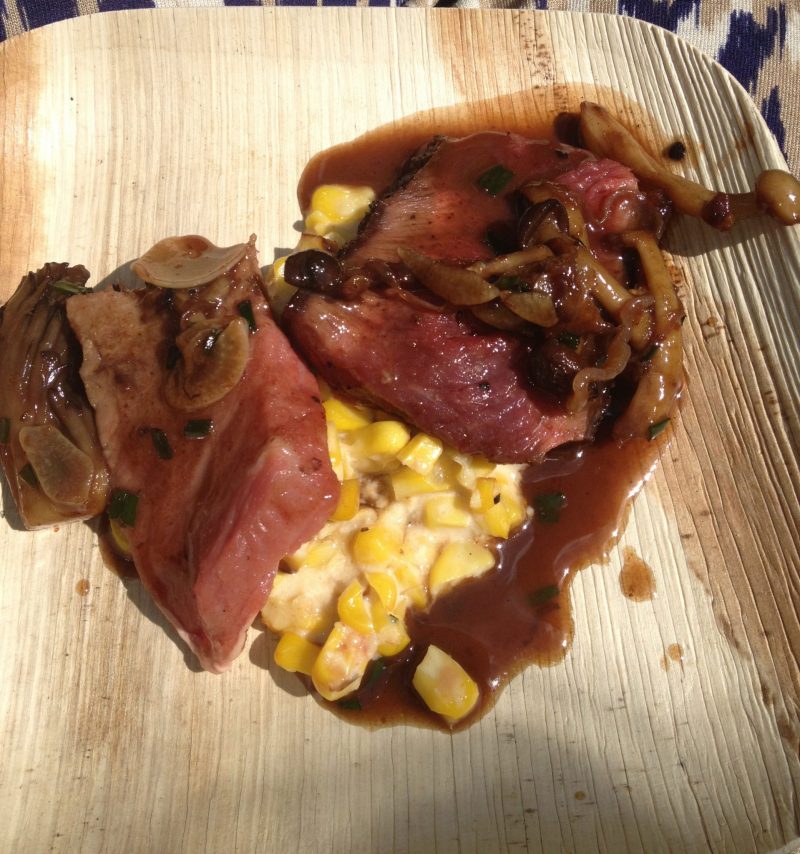 One of the best things about the Atlanta Food and Wine Festival is the opportunity to sample the food the chefs prepare. Even if they are cooking for crowds of 100 or more, the chefs and their handy assistants dish it out. I ate every bite of this grilled prime rib and charred creamed corn prepared by the Rathbun brothers. It didn't matter that it was 10:45 — there are no time schedules at AFWF. Beer and doughnuts at 10:00 a.m.? Yes, please.