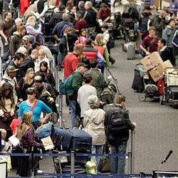 long lines of people who don't have Global entry card
