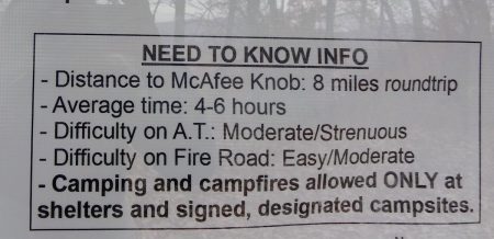McAfee Knob Trail sign