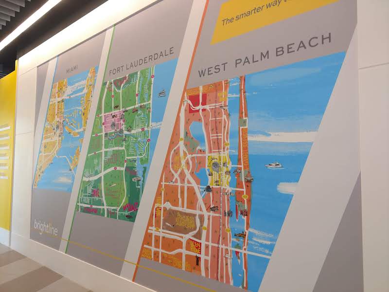 illustrated maps in the Brightline station